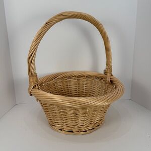 Vintage Unused Natural Color Willow Basket With Twisted Handle